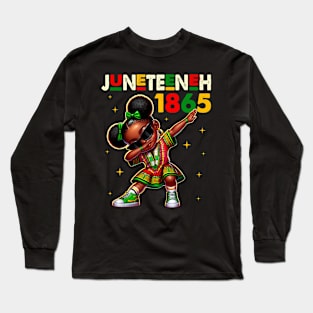 Juneteenth Dabbing Black Girls Queen Melanin Brown Skin Dab Long Sleeve T-Shirt